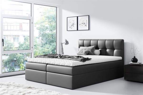Boxspringbett CARMEN mit Bettkasten 180x200 cm Kunstleder Schwarz