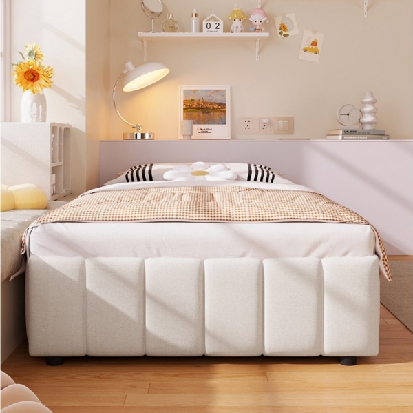 STILVORA Polsterbett Tagesbett 90×200 Stauraumbett Jugendbett mit Stauraum,ohne Kopfteil (Polsterbett,mit hydraulischer Lagerung – Minimalistisches Design ohne Kopfteil, umweltfreundliches Leinen & MDF, praktischer Stauraum für Schlafzimmer & Jugendzim... Bild 2