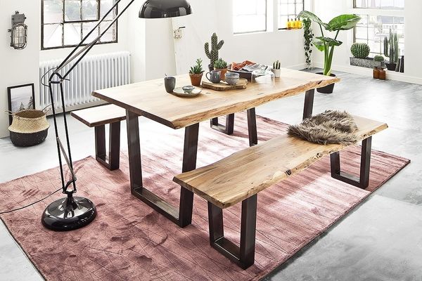 Baumkantentisch >Calabria< in Akazie natur / antik - 200x79,5x100 (BxHxT)