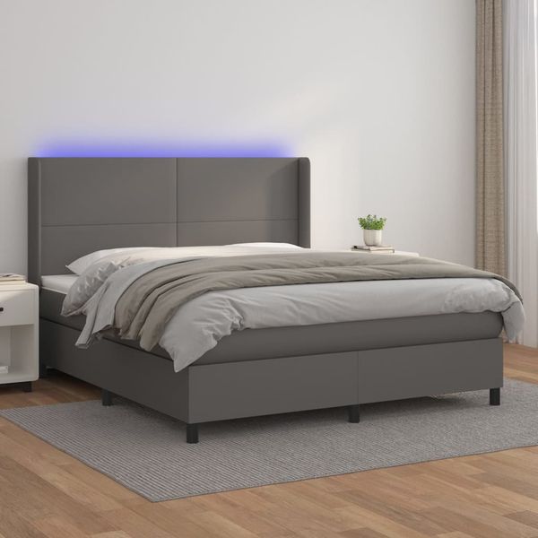 vidaXL Boxspringbett mit Matratze & LED Grau 180x200 cm Kunstleder 3139281