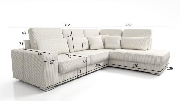 Ecksofa Sofa NEVIO XL Stoff Scala Graubraun Ottomane Links Bild 2