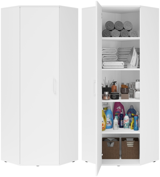 Bellamio 'Apol' Eckschrank, weiß, 176x63x63 cm, Mehrzweckschrank mit 5 Fächern, inkl. 2 verstellbaren Einlegeböden