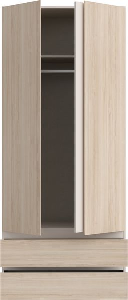 Forte PANOPTIK Kleiderschrank 90, schmaler, moderner Schrank, 2-türig, 2 Schubladen, Schlafzimmer, Jugendzimmer, Kaschmir|Beige|Riva Eiche Holzdekor, 48 cm breit x 210,5 cm hoch x 54,2 cm tief Bild 4