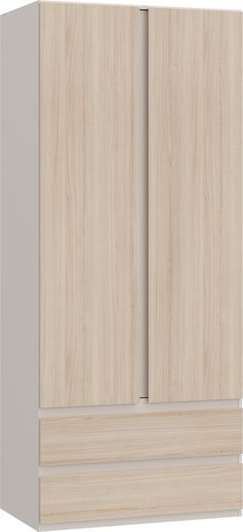 Forte PANOPTIK Kleiderschrank 90, schmaler, moderner Schrank, 2-türig, 2 Schubladen, Schlafzimmer, Jugendzimmer, Kaschmir|Beige|Riva Eiche Holzdekor, 48 cm breit x 210,5 cm hoch x 54,2 cm tief Bild 3
