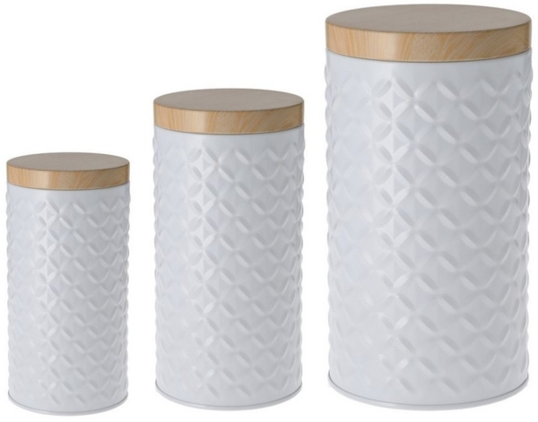 HAC24 Vorratsdose 3er Set Metall Aufbewahrungsdosen Vorratsdosen Vorratsbehälter, Metall, (3-tlg), Fassungsvolumen: 0,25/0,5/1 l, mit Deckel in Holzoptik