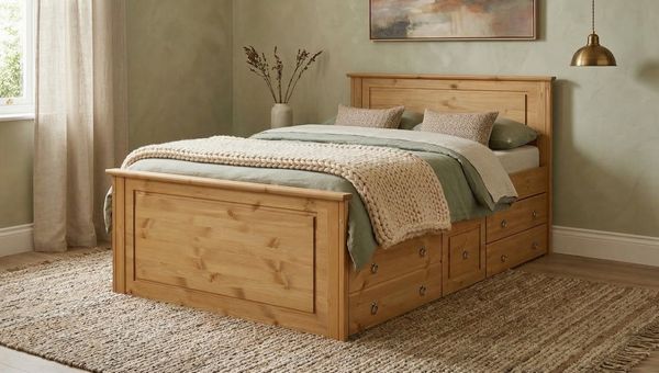 OTTO home Massivholzbett Hugo, FSC® zertifiziert, Landhausstil, zeitlos und edel (auch als Super Sparset inklusive Schubkästen), Stauraumbett, extra belastbar, Made in EU, viele Breiten