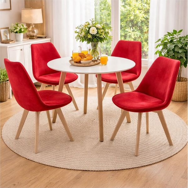 HTI-Living Esszimmerstuhl Stuhl Atlanta Velvet Rot (Set, 4 St), Esszimmerstuhl Samtbezug Holzfüße