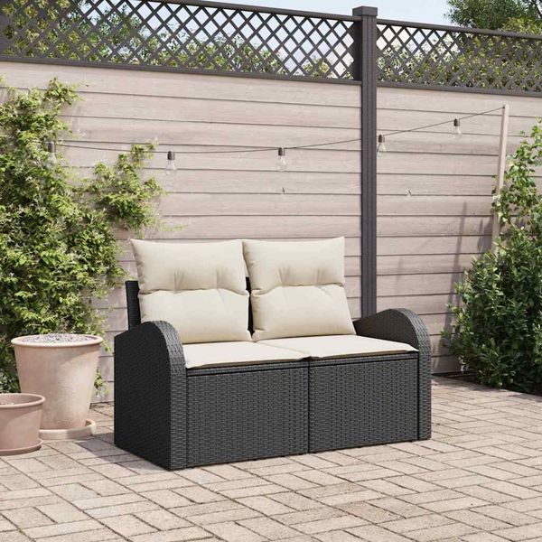 vidaXL Gartensofa mit Kissen Schwarz 124 x 62 x 69cm Poly-Rattan 42006742