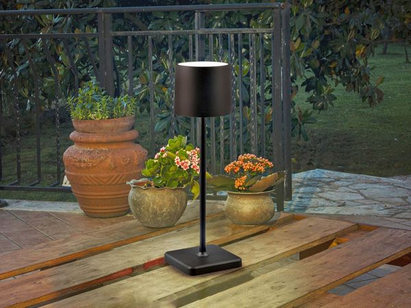 Akku LED Tischleuchte FERNANDEZ kabellos für Innen & Außen, Schwarz - H: 38cm