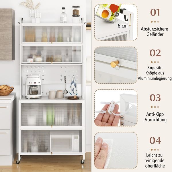 Küchenschrank mit 6 Ebenen Buffet-Schrank mit Regal freistehendes Backregal mit Stauraum Weiß