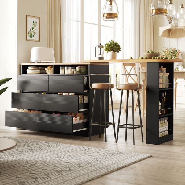 Bartisch aus MDF, ausziehbar mit Stauraum, 137-215 x 39 x 102,3 cm, Schwarz