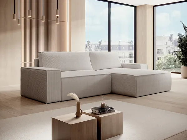 Vente-unique - AMELIA Sofa StoffSamt Beige - B 160 cm x H 85 cm x L 267 cm