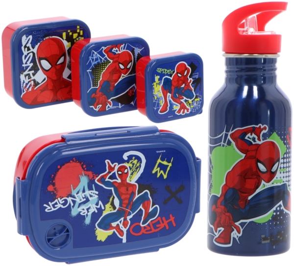 Spiderman Kinder Lunchset – 5-teilig Brotdose Trinkflasche Besteck