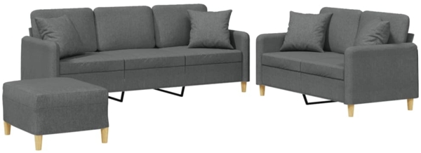 vidaXL 3-tlg. Sofagarnitur mit Kissen Dunkelgrau Stoff 3202143