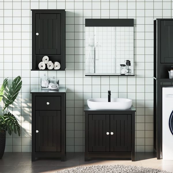 vidaXL 3-tlg. Badmöbel-Set BERG Schwarz Massivholz Kiefer 3206501