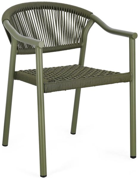 4er-Set Gartenstuhl Siranca - Aluminium Olivgrün, Polyrattan Grün, mit Armlehnen, stapelbar