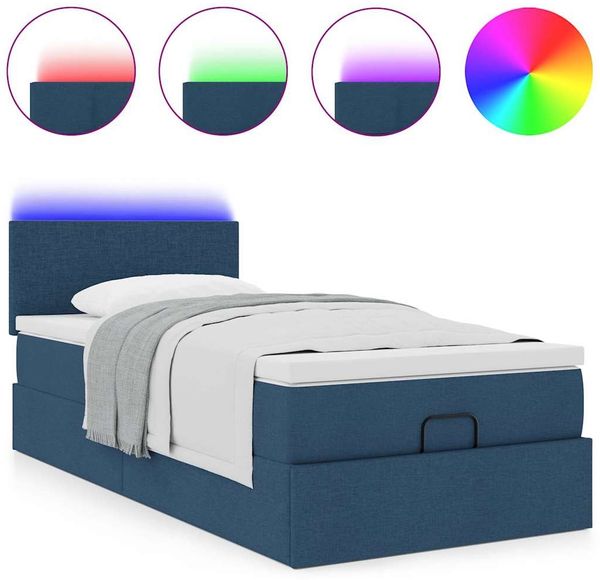 vidaXL Ottomane Bett mit Matratze & LEDs Blau 90x200 cm Stoff 3312200 Bild 5