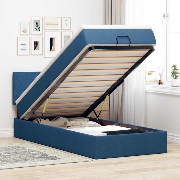 vidaXL Ottomane Bett mit Matratze & LEDs Blau 90x200 cm Stoff 3312200
