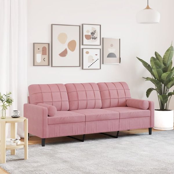 vidaXL 3-Sitzer-Sofa mit Zierkissen Rosa 180 cm Samt 3278232