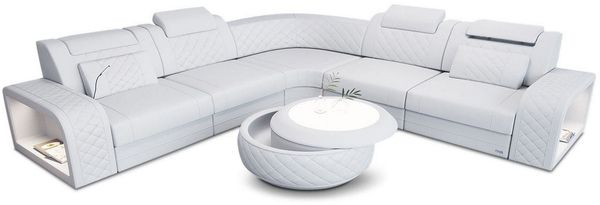 Couch Foggia L Form in Leder - Echtleder - weiß