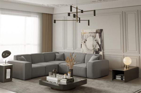 Ecksofa Designersofa CELES in Stoff Opera Velvet Silbergrau Seite Universal