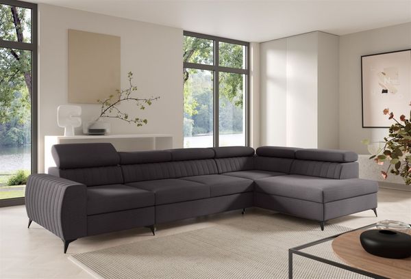 Ecksofa Schlafsofa Sofa TORONTO XL Stoff Element Schwarz Ottomane Rechts