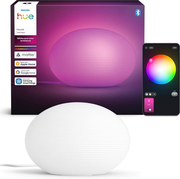 Philips Hue LED Tischleuchte White & Color Ambiance Flourish, Abschaltautomatik, Bluetooth, CCT - über Fernbedienung, Dimmer, Dimmfunktion, Einschlafhilfe, Farbsteuerung, Farbwechsel, Memoryfunktion, Nachtlichtfunktion, RGB, Smart Home, Tageslichtsenso...