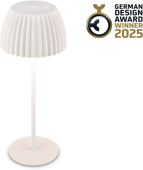 BRILONER - Riffle LED Tischlampe kabellos IP44 mit Lichtkante, 14,5x36,5 cm, Touchdimmer, Akku tauschbar, Nachttischlampe, Leselampe, LED Lampe, Akku Lampe, German Design Award Winner 2025, Weiß