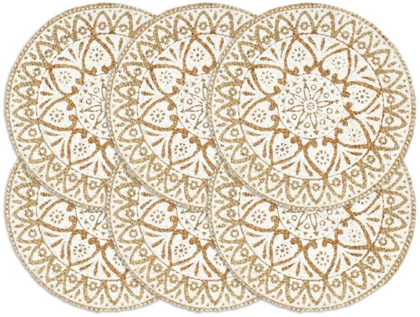 vidaXL Tischsets 6 Stk. Weiß 38 cm Rund Jute 133867