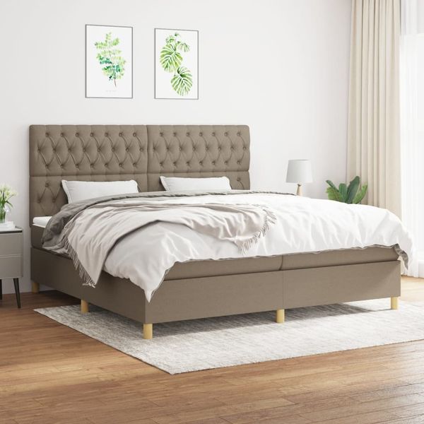 vidaXL Boxspringbett mit Matratze Taupe 200x200 cm Stoff, Härtegrad: H2 [3142605]