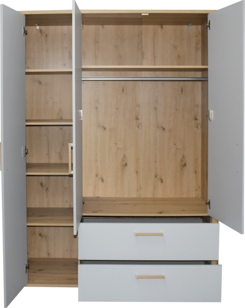 Kleiderschrank >Lilly< (BxHxT: 138x189x51 cm) asteiche / kreidegrau matt lack Bild 2