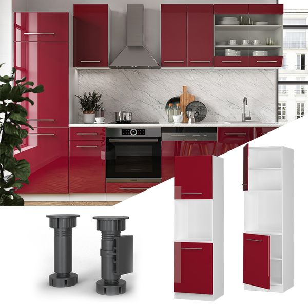 Herdumbauschrank Fame-Line Bordeaux Hochglanz 60 cm mit offenem Regal Vicco Bild 2