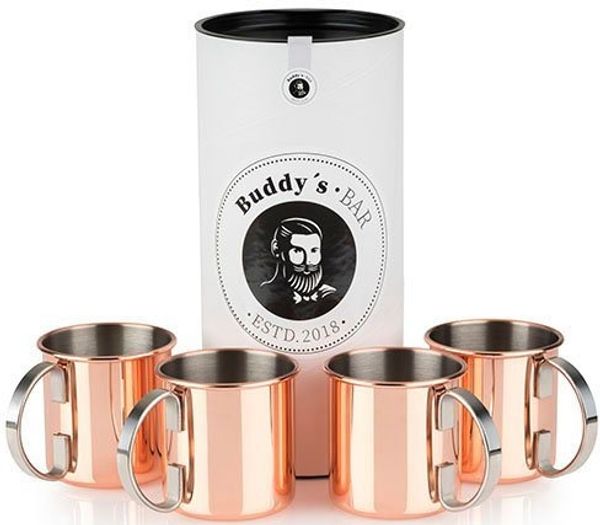 Buddy's Becher Buddy´s Bar, 4-tlg, Edelstahl, Moscow Mule Becher, 450 ml, hochwertiger Edelstahl, Kupfer Poliert