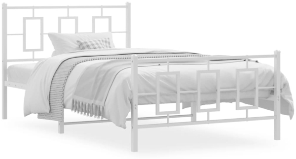 vidaXL Bettgestell mit Kopf- und Fußteil Metall Weiß 107x203 cm 374304