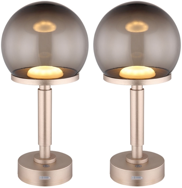2x LED Tischleuchte, Touchdimmer, USB, AKKU, H 31,5 cm