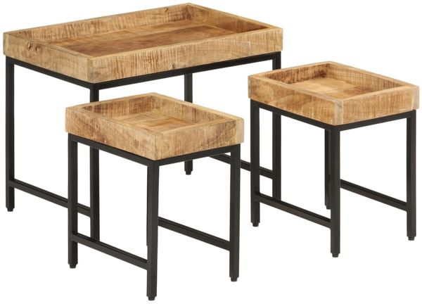 vidaXL Satztische 3 Stk. Raues Massivholz Mango und Eisen 372732