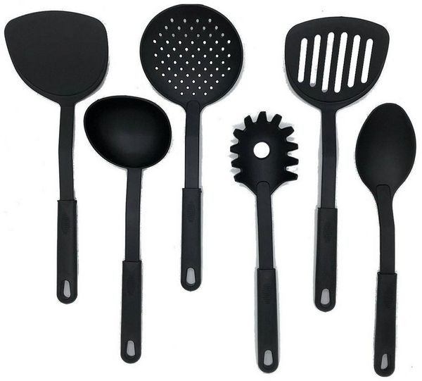 HOOZ Kochbesteck-Set hitzebeständig & pflegeleicht - praktische Kochlöffel für den Alltag (Set, 6-tlg, rostfrei), Suppenkelle, Pfannenwender, Schaum-, Spaghetti-, Servierlöffel