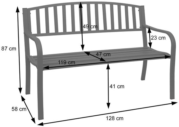 PROREGAL® Gartenbank 87 x 128 x 58 cm Bank Sitzbank 2-Sitzer pulverbeschichteter Stahl Bild 3