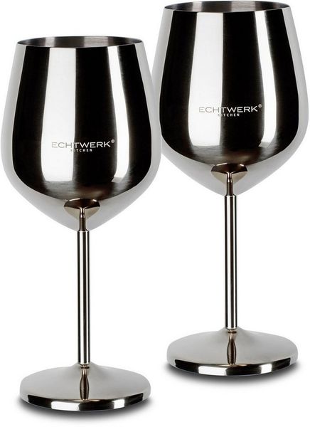 ECHTWERK Weinglas Silber Edition, Edelstahl, 2-tlg. bruchsichere Weingläser/Weinkelche, 0,5 L