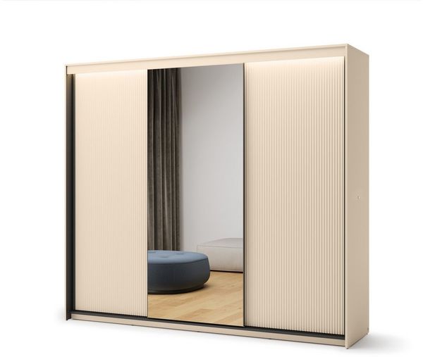 yourhouse24 Kleiderschrank TREND TS-02 Schiebeschrank 3d mit Beleuchtung - sandbeige