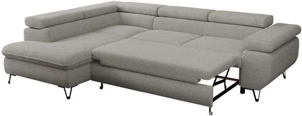 Mks Möbel 'Peter L-form' Ecksofa mit Bettfunktion, Bettkasten & einstellbaren Kopfstützen, Hellgrau, Boucle, links Bild 6