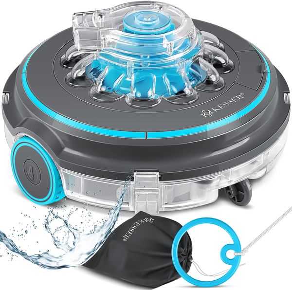 KESSER® Poolroboter Poolreiniger Akku Aqua-9000 inkl. Transporttasche Pool Roboter für bis 80m² Pools, Li-Ion Akku max. 75 min, Kabellos Poolsauger Bodenreinigung Vollautomatisch Bodensauger Anthrazit