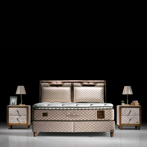 Bambi Boxspringbett Funktionsbett mit Matratze Magnasand Set 160x200 mit 2 Nachttischen