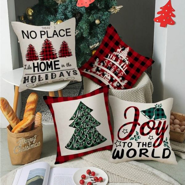 TexDeko Zierkissen 4er Pack - Weihnachtskissen - Merry Christmas Sofakissen, (4 St), Bezug: mit oder ohne Füllung, Maße: 45 x 45cm