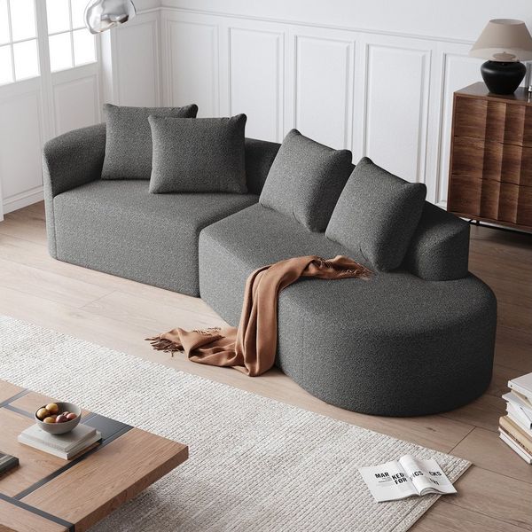 STILVORA Ecksofa mit Kissen,runder Schlafsofa Loungesofa kombinierbar aus Chenille, mit extra tiefer Sitzfläche & 4 Kissen 1 Teile, mit Relaxfunktion