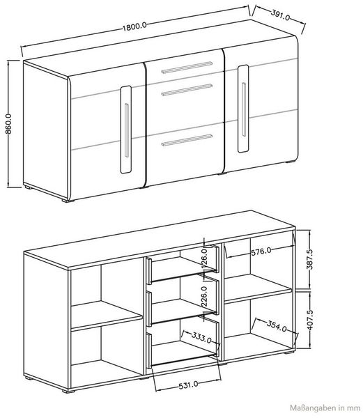 Lomadox Sideboard TURDA-83, Eiche Grandson Nb. modern mit Metallgriffen, B/H/T: ca. 180/86/39 cm