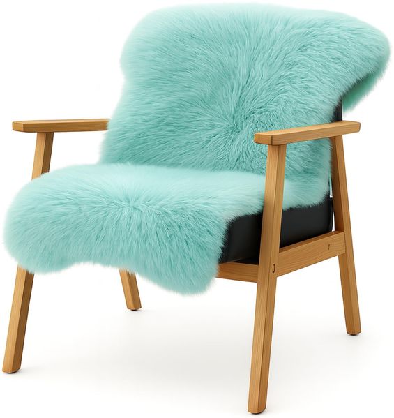 KARAT Lammfell echt - Duck Egg Flauschige Stuhlkissen Schaffell Deko Teppich für Wohzimmer & Kinderzimmer, Sitzauflage, Dekofell, mit Lederrücken 90x60 cm (Audrey)