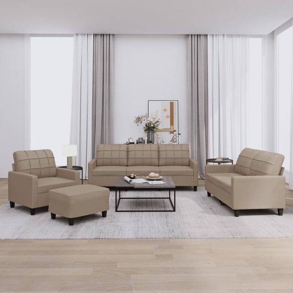 vidaXL 4-tlg. Sofagarnitur mit Kissen Cappuccino-Braun Kunstleder 3201347