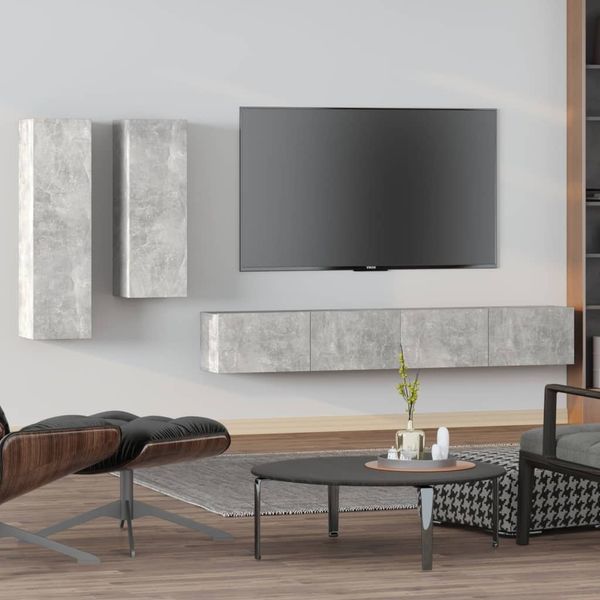 vidaXL 4-tlg. TV-Schrank-Set Betongrau Holzwerkstoff 3114633