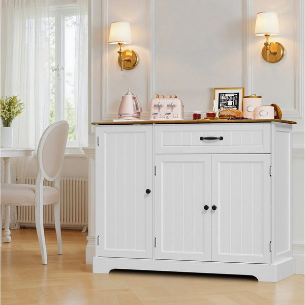 Bealife Sideboard Küchenschrank mit Arbeitsplatten,mit 2 Schubladen 2 Türen,Weiß